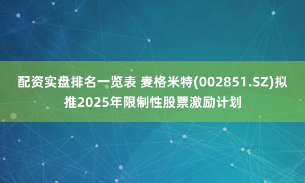 配资实盘排名一览表 麦格米特(002851.SZ)拟推2025年限制性股票激励计划